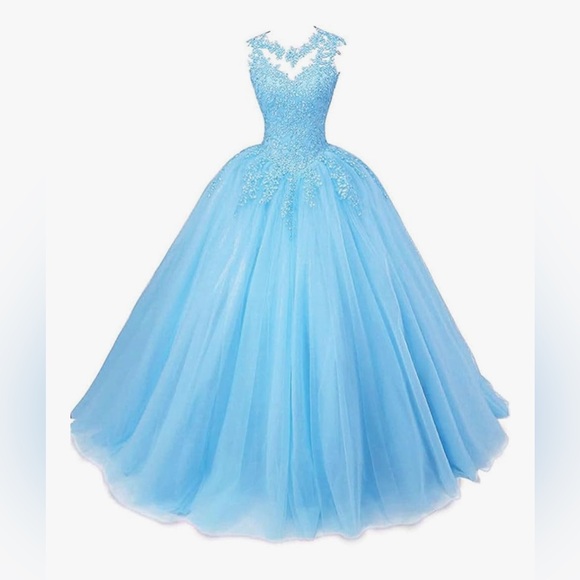 Dresses & Skirts - Women Tulle Prom Dress Long Appliques Beaded Quinceanera Dress Formal Ball Gown